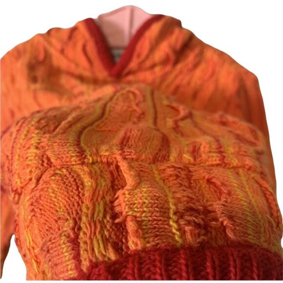 Vintage Neon Orange Knit 100% Acrylic Hooded Sweater 4T - Picture 3 of 6